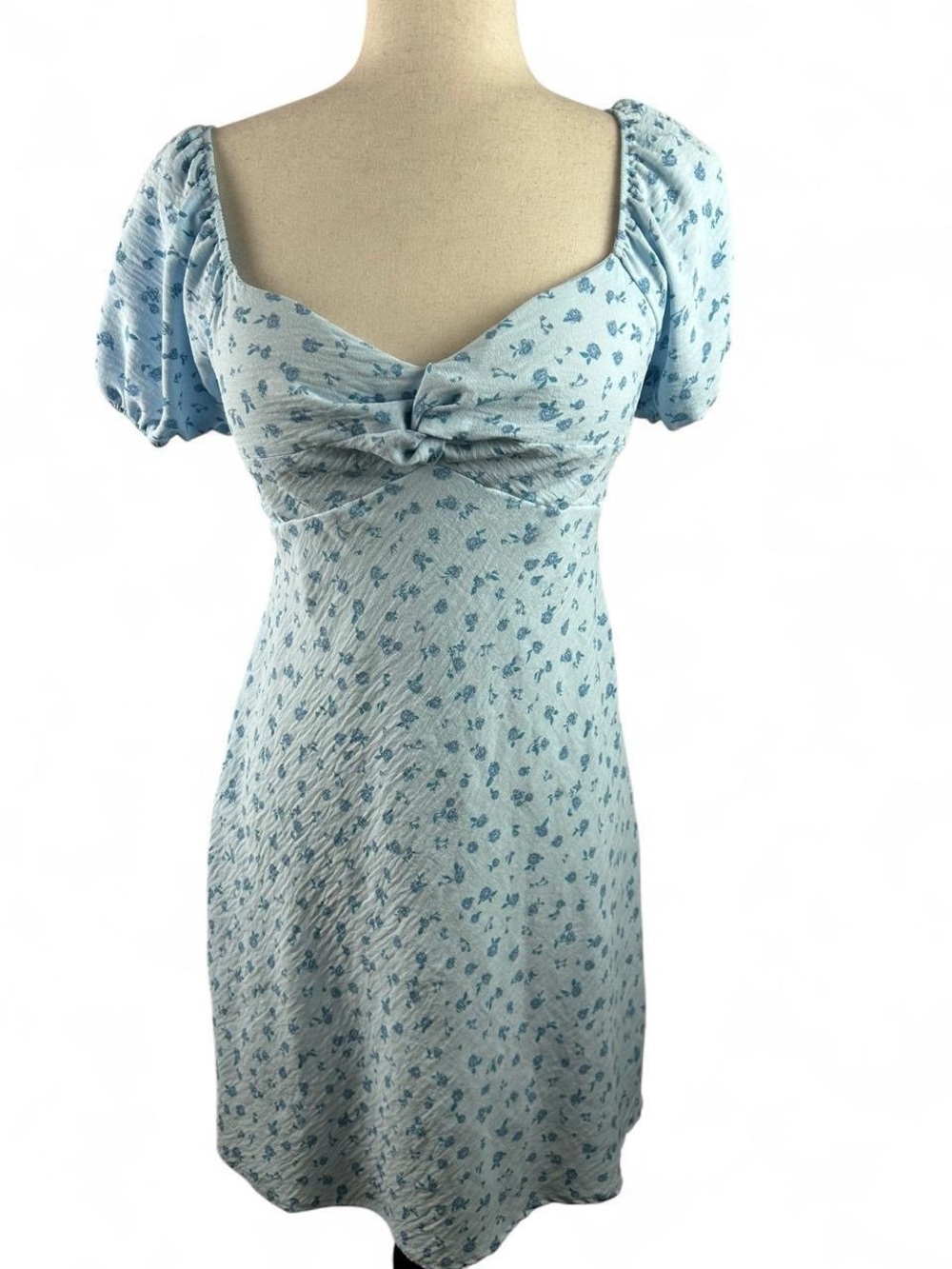 No Boundaries Light Blue Floral Knot-Front Mini Dress